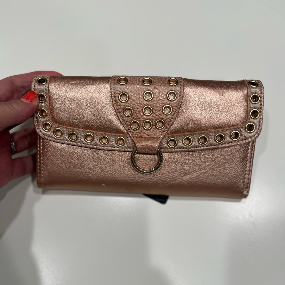 Mercer & Madison Blush Metallic Wallet Clutch with Gold Grommets - Picture 12 of 12